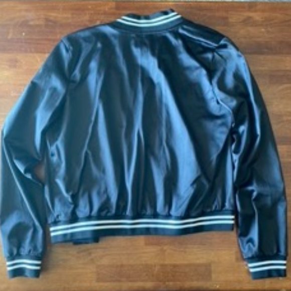 Don't Ask Why Black and White Satin Button Up Bomber Jacket - Picture 9 of 9